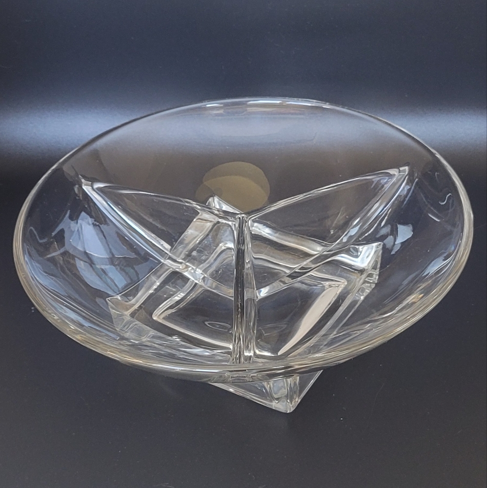 Vintage "Cambridge Square" 3-part divided glass bowl.  MCM 1951-1958.